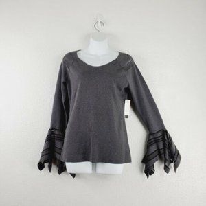 Nic Zoe Womens Gray Striped Blouse Top Sz Small